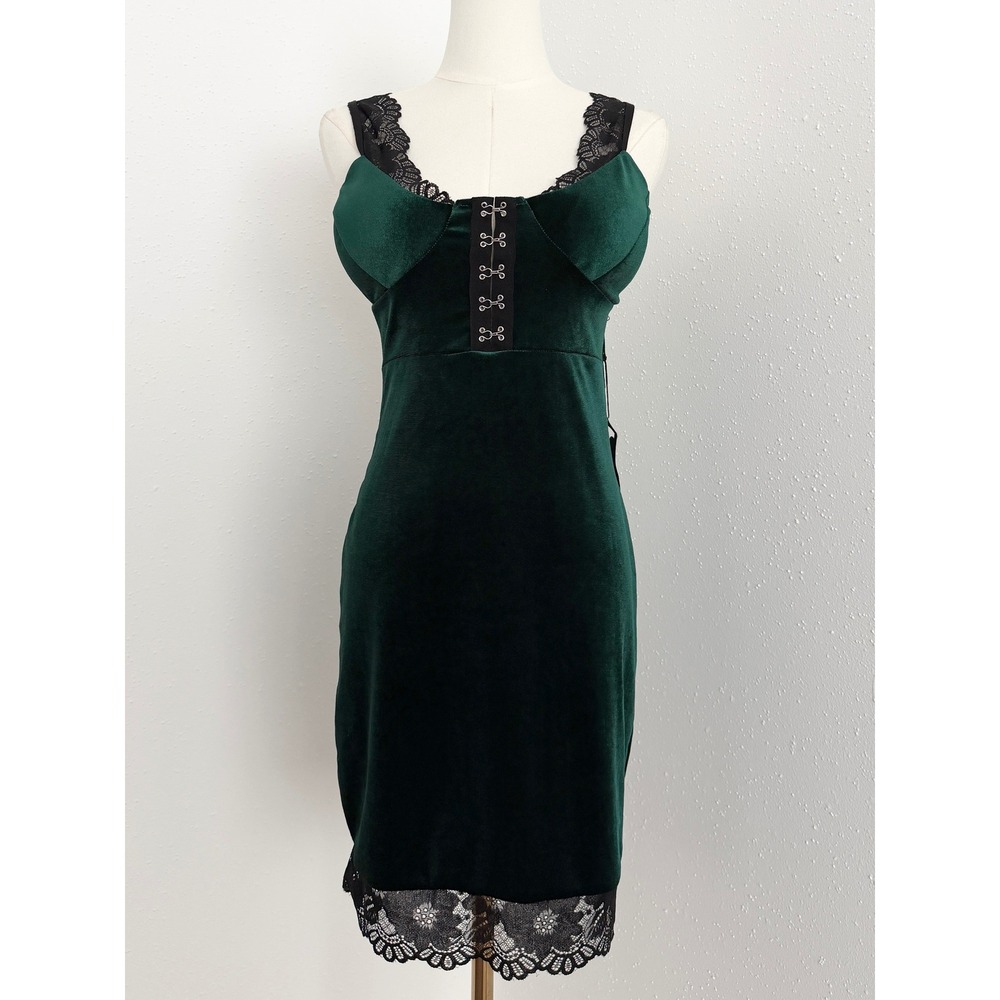 Haute Monde Emerald Velvet Lace Mini Dress Gothic Corset Vampy Witchy NWT M